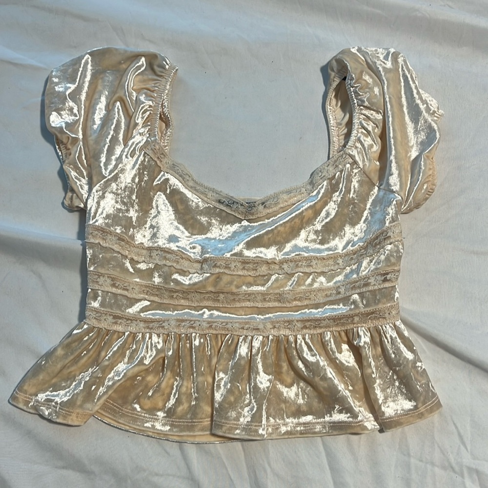Cream Velvet Lace Top
